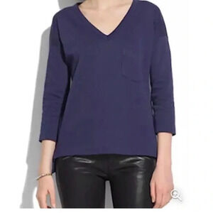 Madewell - Side Zip Piqué Sweatshirt Top - Navy Blue - Three Qtr Sleeves - Small